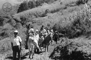 Maryknoll Sisters on horseback en route to Jacaltenango, Guatemala