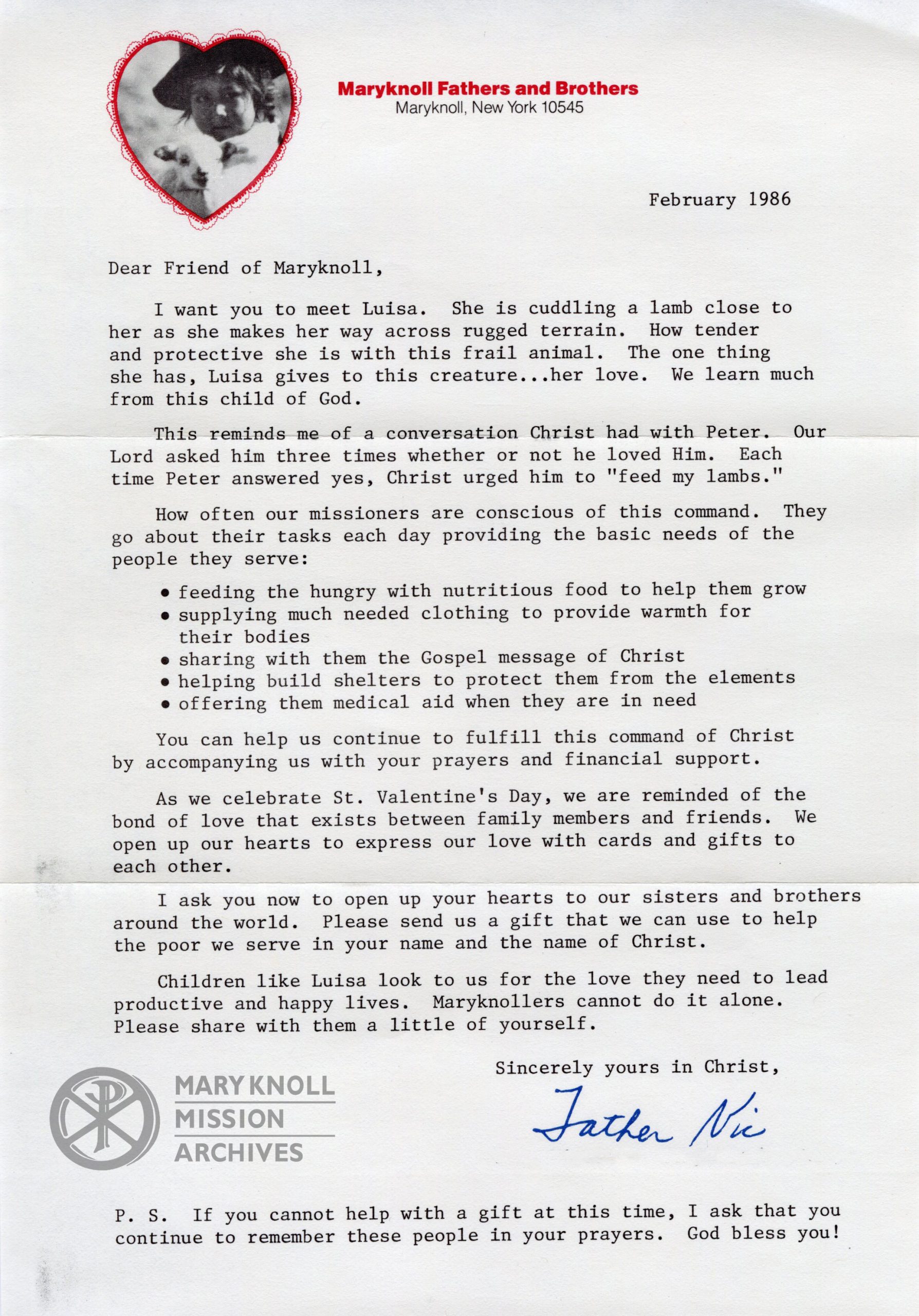 Valentine Appeal Letter, 1986