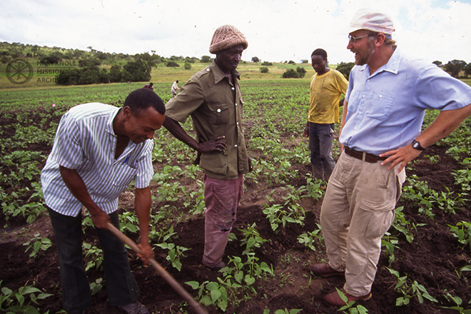 Lay Missioner Peter Kailing with farmers in Tanzania