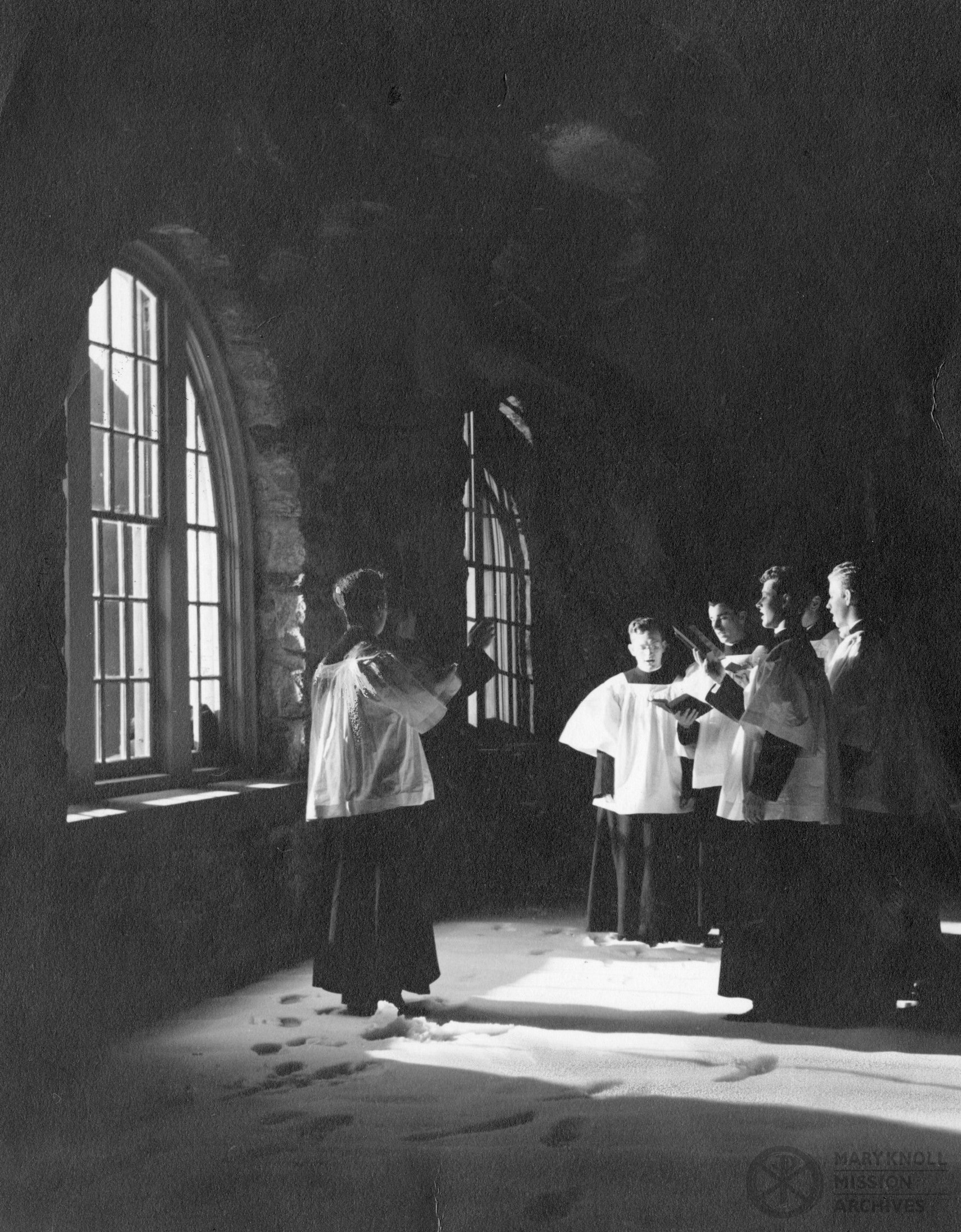 The Maryknoll Seminary choir rehearses, 1945