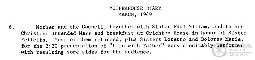 Motherhouse Diary 1949