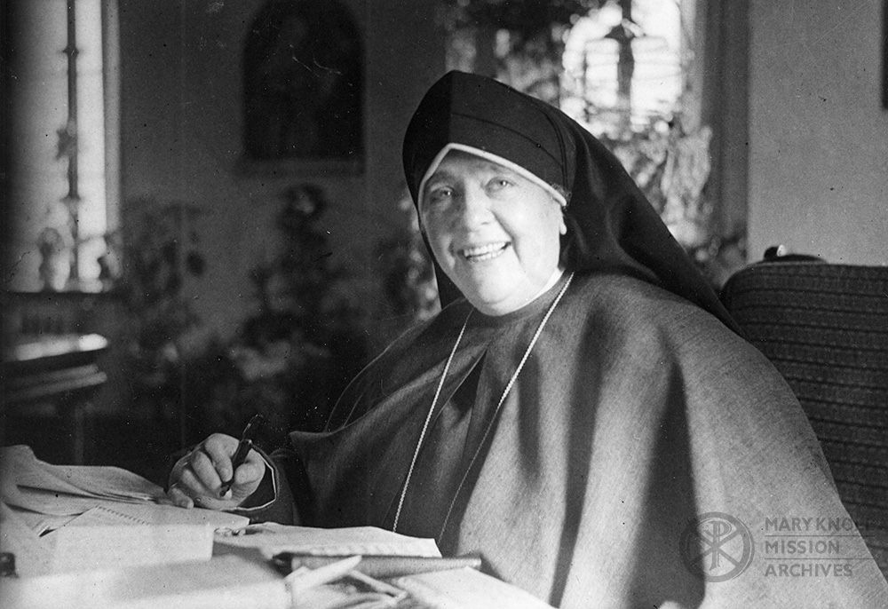 Mother Mary Joseph Rogers at her desk writing, ca. 1946
