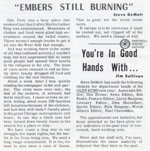 Sem. Steve De Mott's Article on Martin Luther King Jr's Assasination, "The Glen Echo" vol. 1 no. 10 pg. 2, 1968
