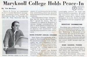 Sem. Pat Meehan's Article on Peace-in at Maryknoll, "The Glen Echo" vol. 2 no. 4 pg. 2, 1968