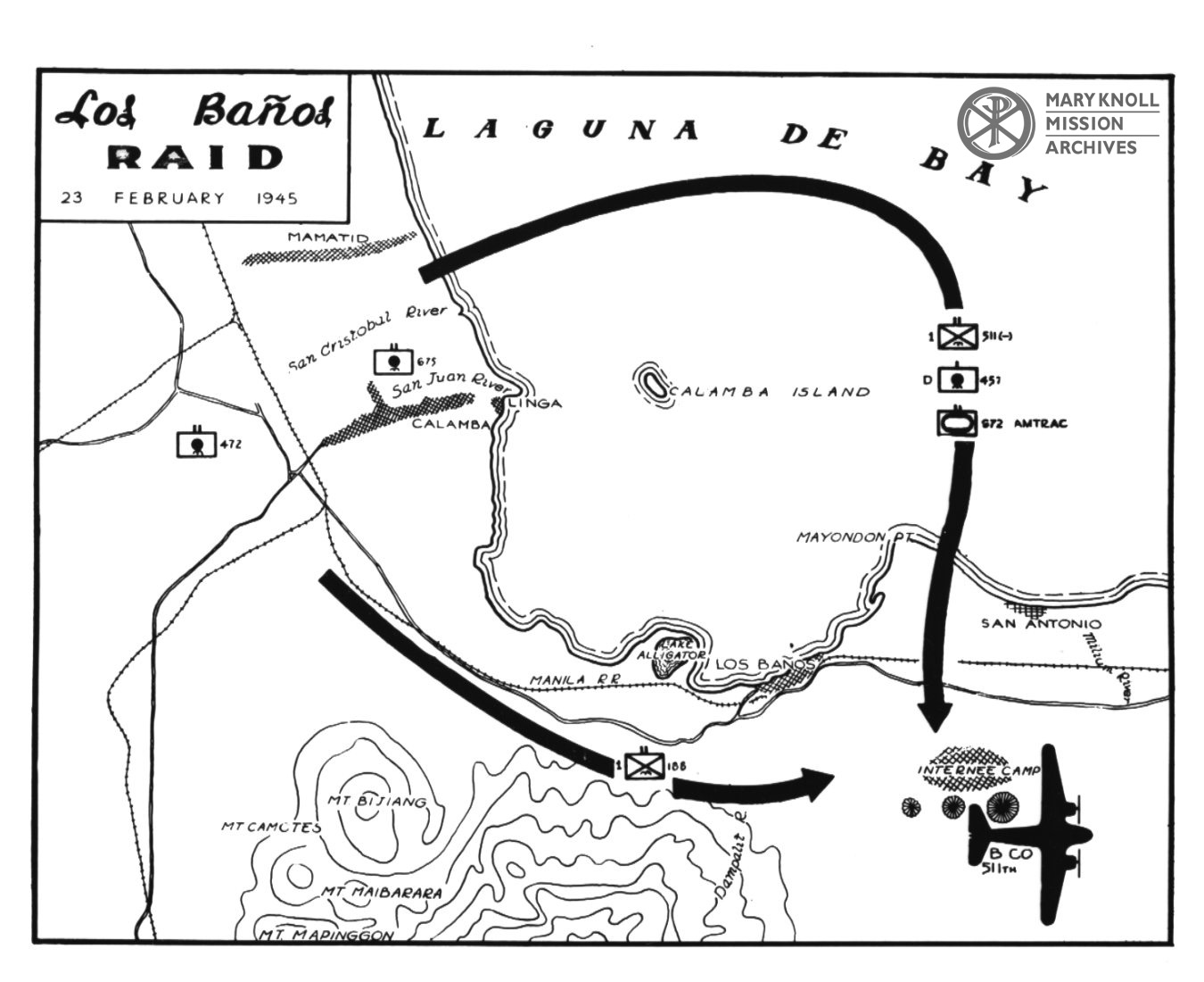 U.S. Military plan for the Los Baños Raid, 1945