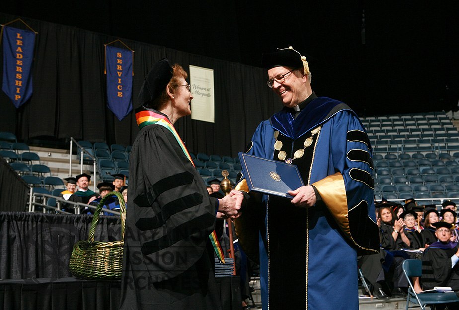Sr. Janice McLaughlin receiving her honorary degree at Marquette University's 129th Commencement, 2010