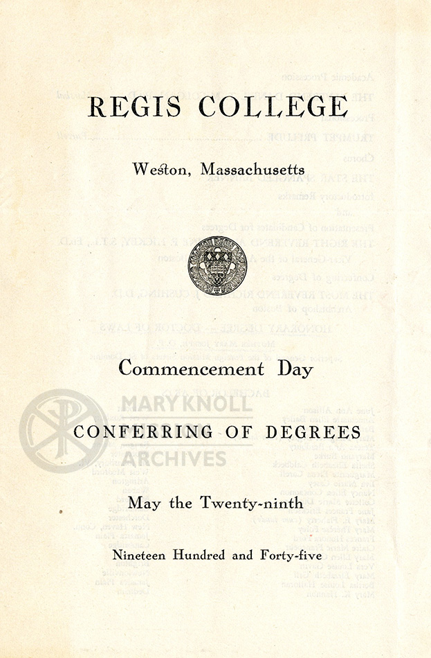 Program for Commencement Day at Regis College, 1949