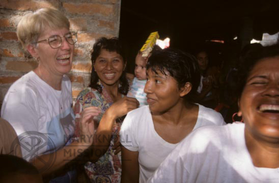 Sr. Ann Hayden enjoying a laugh with the women of Villa Nueva in Nicaragua, 1998