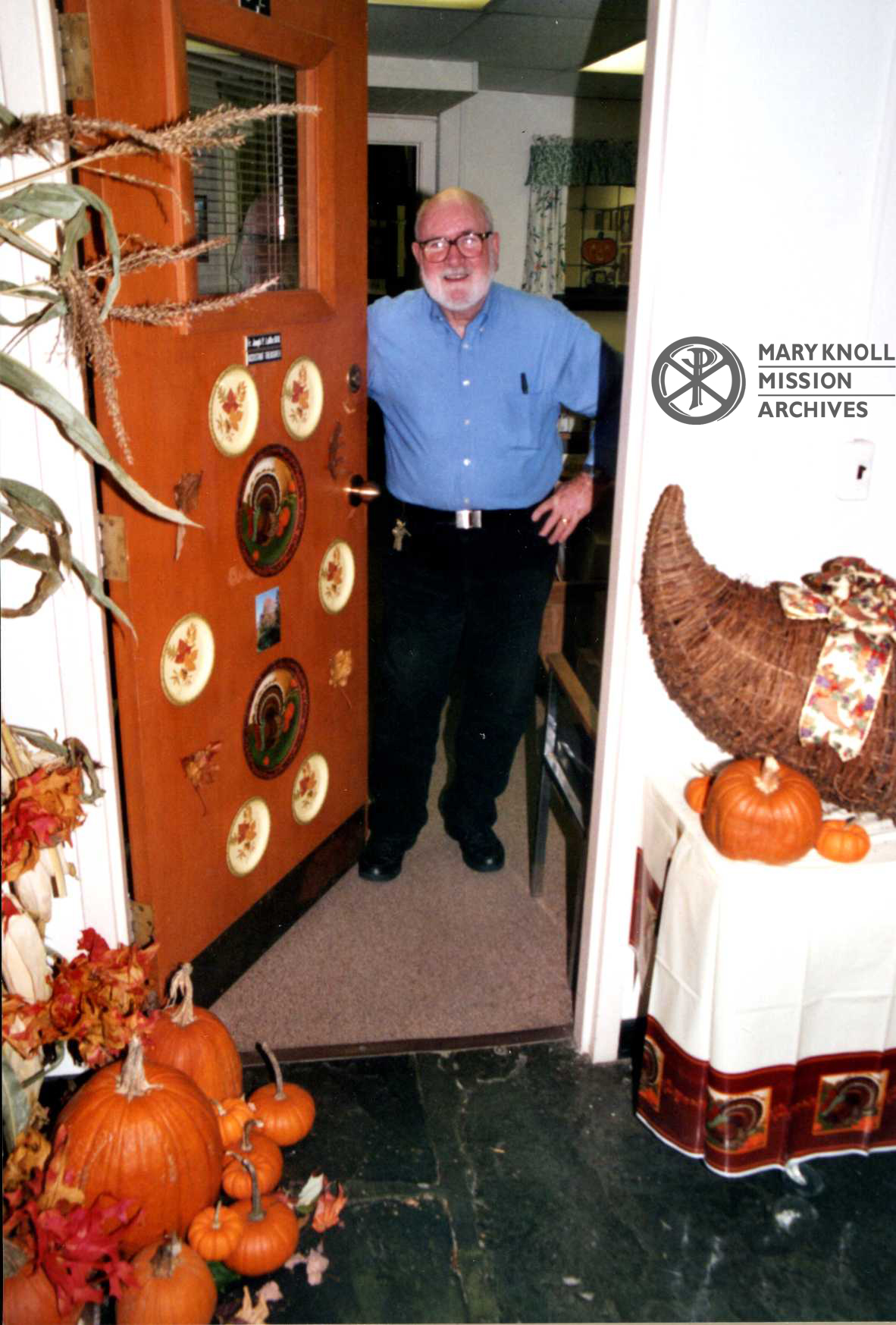 Father La Mar in his Maryknoll Office, decorated for the fall