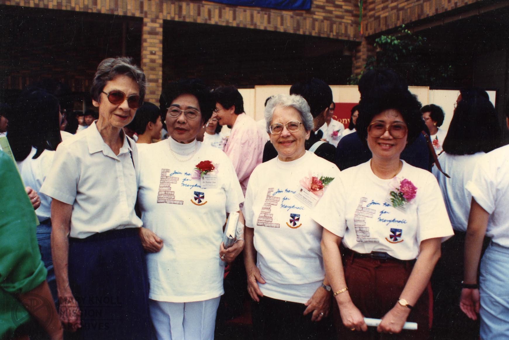 Sr. Marie Corinne Rost and Sr. Agnes Cazale at the Maryknoll Convent Education Trust launch party., 1992