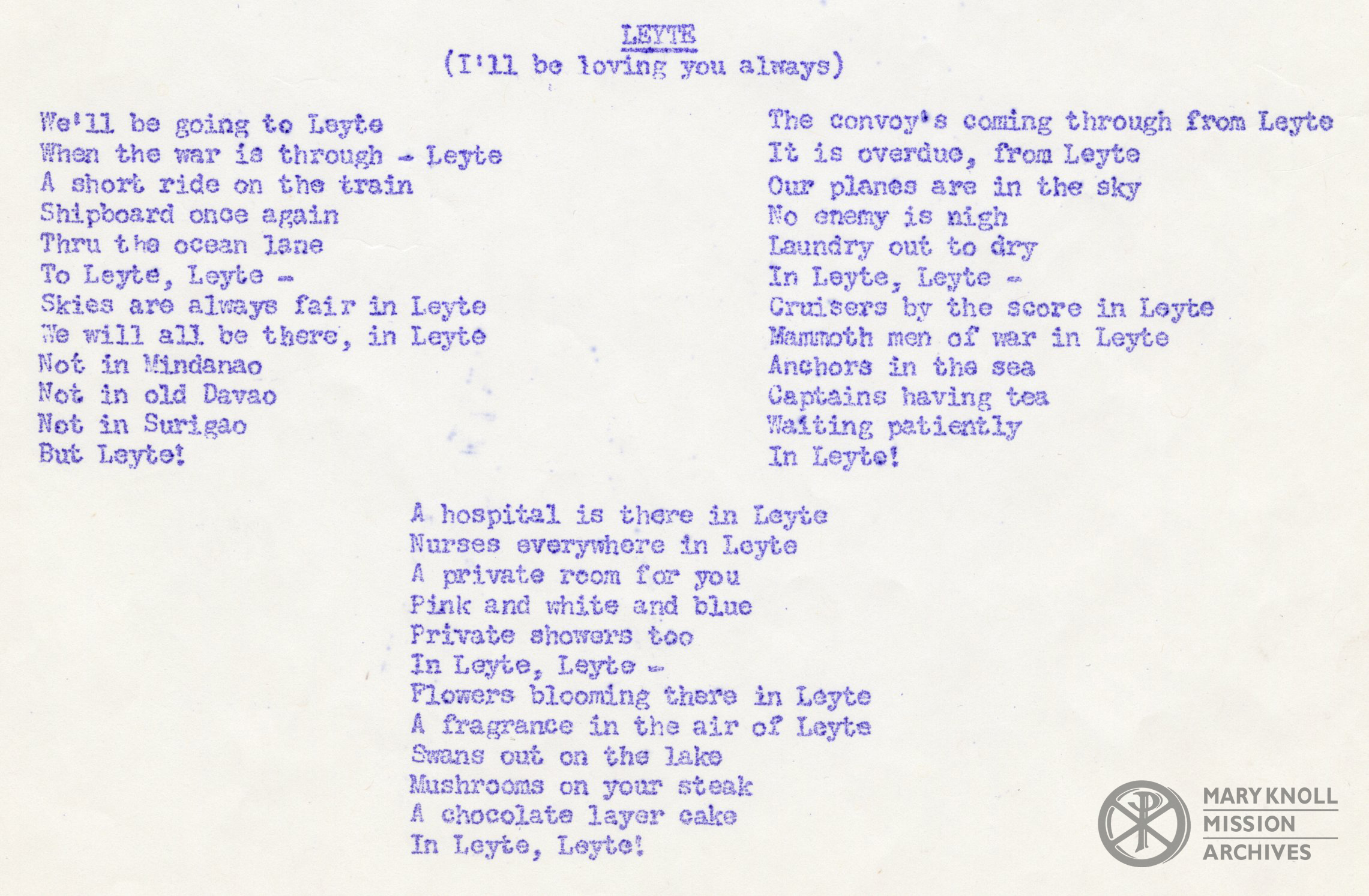 LosBanos_CampSongs-Leyte Lyrics for Leyte
