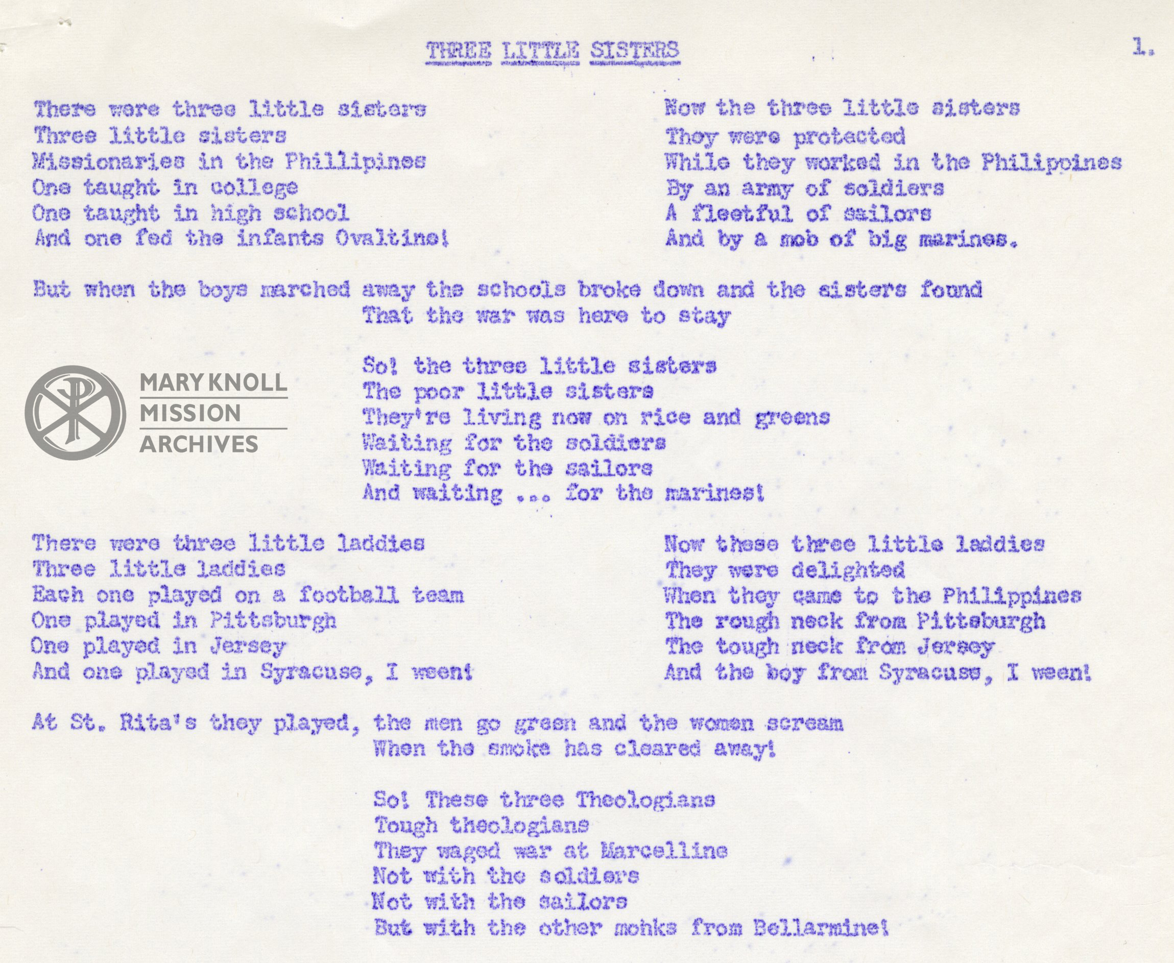 LosBanos_CampSongs-ThreeLittleSisters Lyrics for Three Little Sisters