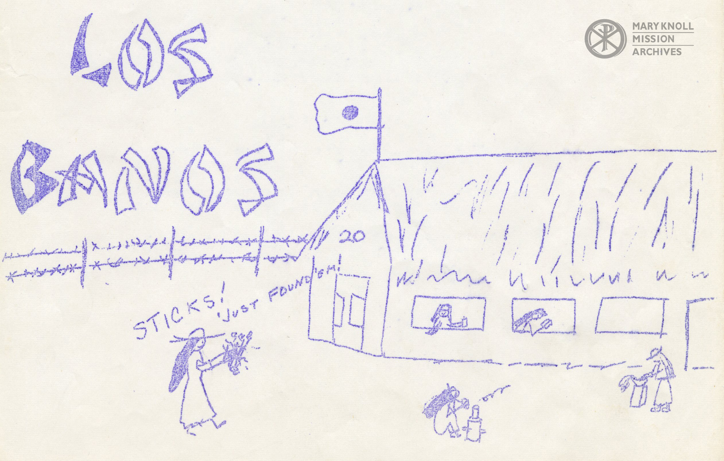 LosBanos_CampSongs Drawing of Maryknoll Barracks at Los Baños