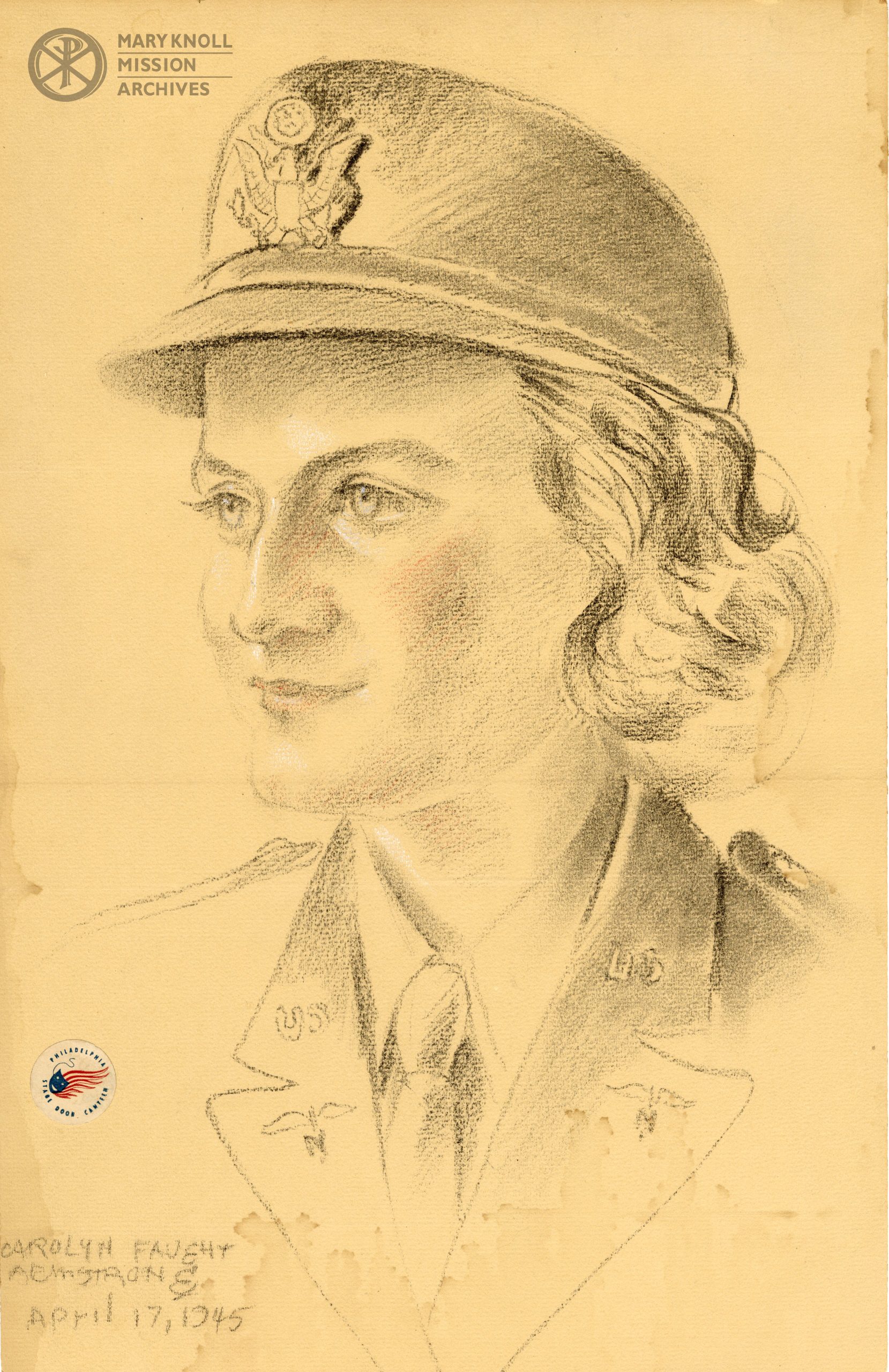 Reese_SrMary_ArmyUniform_Drawing_1945 Drawing of Mary Reese in Uniform, Drawn by Carolyn Faught Armstrong