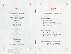 Luncheon Menu for the LIMC Fashion Show, 1951.