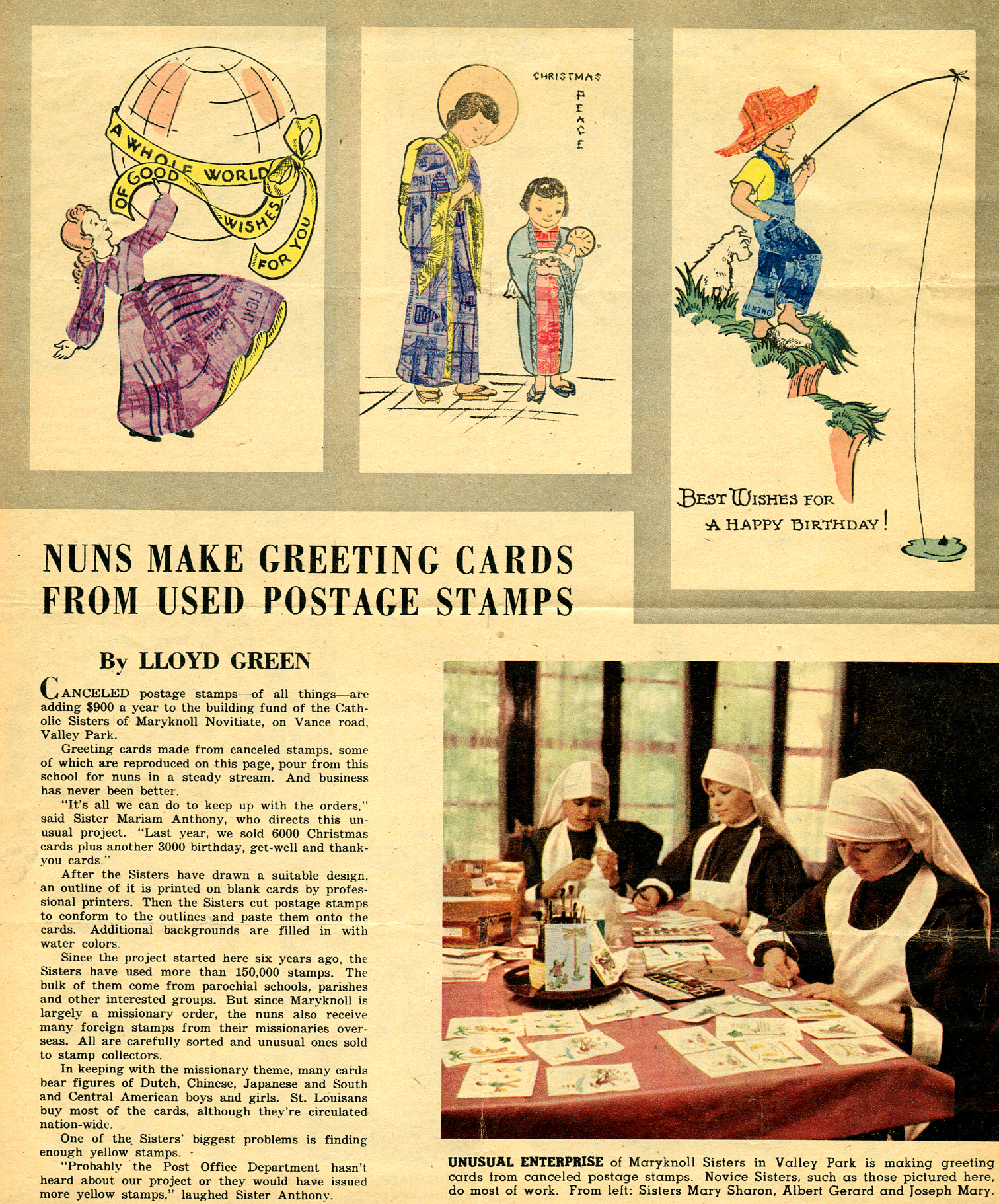 StampArtArticle Article featuring Maryknoll Sisters' stamp art
