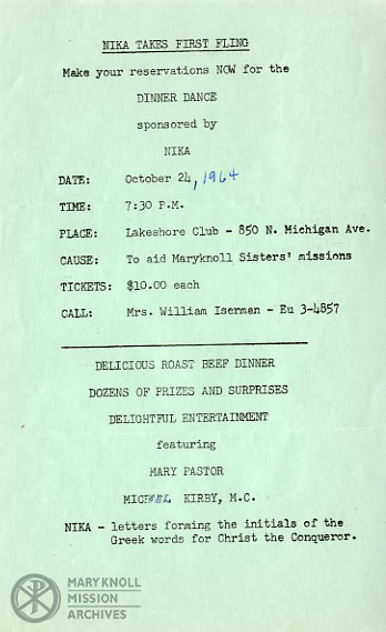 NIKA_EventInfo_1964 Event Ad for the first NIKA Ball, held at the Lake Shore Club in Chicago, October 24, 1964.