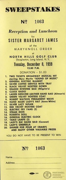 SrMargaretJamesReception_PrizeList_1959 Prize List from the Reception and Luncheon for Sr. Margaret James on December 8, 1959.